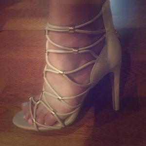 Aldo nude and gold strappy shoes